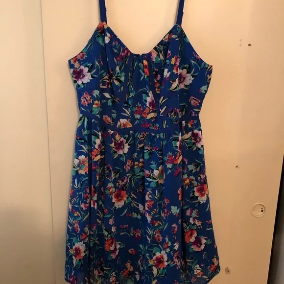 Nicole By Nicole Miller size 16 Blue Floral Fit Flare Adjustable Strap Dress - Picture 3 of 3
